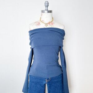 BCBGMaxAzria Blue Off-the-Shoulder Sweater